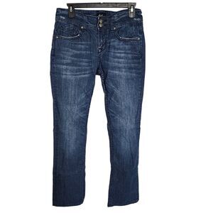 Miss Vigoss Womens Jeans Size 4 Bootcut Mid Rise Distressed Blue Denim Flap